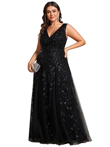 Ever-Pretty Plus Women's V Neck Sleeveless Embroidery A Line Floor Length Ball Gowns Plus Size Evening Dresses 02130-PH
