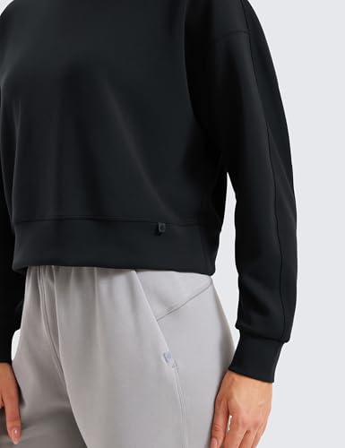 سي ار زد يوجا سويت شيرت سوفت اورا برقبة دائرية ضيقة واكمام طويلة للتمارين الرياضية كاجوال بلوفر بيسيك خريفي اسود مقاس M