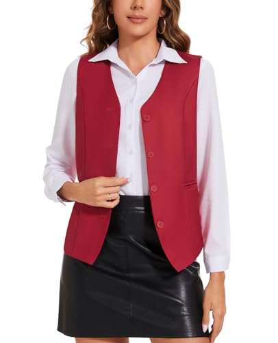 Waistcoat Vest for Women Fully Lined V-Neck Button Down Formal Fitted Dressy Suit Vest Coat with Pockets3