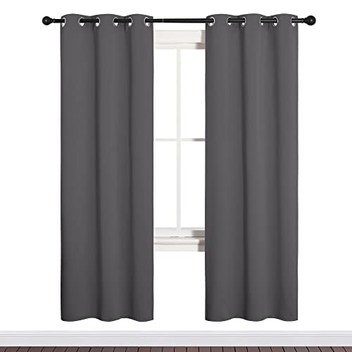 Image of NICETOWN Grey Blackout Curtain Panels for Bedroom, Thermal Insulated Grommet Top Blackout Draperies and Drapes for Basement (2 Panels, W34 x L72-inch, Grey)