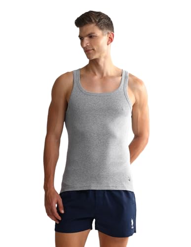 Image of U.S. Polo ASSN. Men's EV006 Pure Cotton Ribbed Vest - Pack of 1