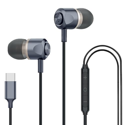 Image of Kratos Tune V7 C Type Earphones Wired, Deep Bass Drivers Earphone, Inline Control Type c Headphones with Mic, Comfort Fit Type c Earphone with Volume Control,Metallic C pin Earphones (Grey)