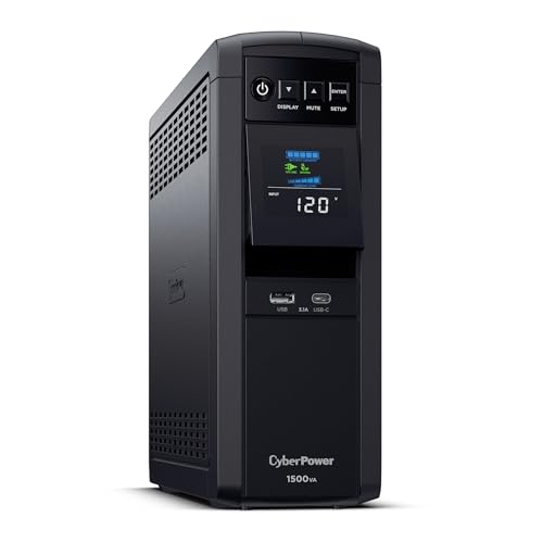CyberPower CP1500PFCLCD PFC Sinewave UPS Battery Backup and Surge Protector, 1500VA/1000W, 12...