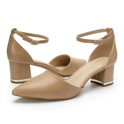 Pointed Toe Low Chunky Heels Pump Shoes Closed Toe Heels for Women Low Block Chunky Women Pumps with Ankle Strap 2.25 Inch Comfortable Wedding Pumps3