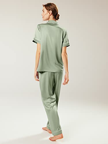 AW BRIDAL Womens Satin Pajama Set Soft Short Sleeve Silk Pajamas Button Down Loungewear Sleepwear Two Piece Pj Sets, S-XL4