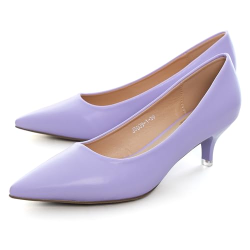 Dear Time Women's Low Kitten Heels Dress Pumps Pointed Toe Comfortable Slip On Office Work Party Bridal Wedding Shoes 2 Inch Light Purple US 8.5