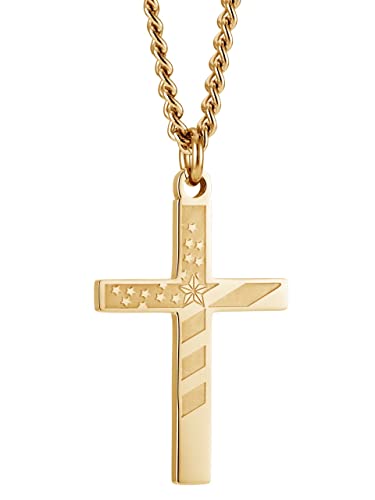 Men’s Cross Necklace – Stainless Steel or Gold Plated Pendant with Matching Curb Chain, USA Flag Patriotic Design, Inscribed with Proverbs 30:5 – Christian Jewelry for Men Faith-Based Jewelry Gifts2