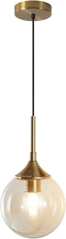 ZELTRON Lighting Mid Century Modern Pendant Chandelier 1-Light Gold Glass Globe Pendant Light Brushed Brass Large Kitchen Pendant Light (Bulb not Include)