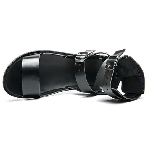 Men's Gladiator Sandals Black Leather Sandals Ankle Strap Design with Double Buckles Casual Non-slip Breathable High Top Outdoor Beach Shoes2