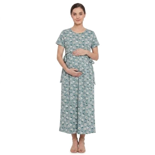 Image of Zero Clothing Feeding Dress for New Moms Casual Loungewear Ankle Length | Cotton Maternity Nighty | Zipless Feeding Dresses for Women | Pregnancy & Nursing Wear