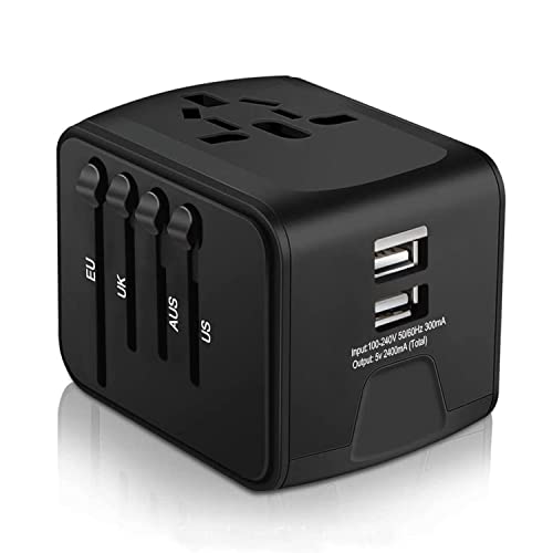 RXSQUL International Power Adapter, Universal Power Travel Adapter, W/5.6A 4USB+3.0A Type C, European Plug Adapter Converter,USB Wall Charger for Europe Canada UK US AUS Cell Phone (Black+White)