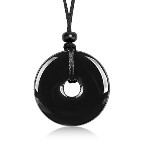 THKO Pendentif en tourmaline noire et obsidienne - Pierre de guérison - Bijoux pour l'harmonie et la protection de l'énergie - Collier en pierre naturelle
