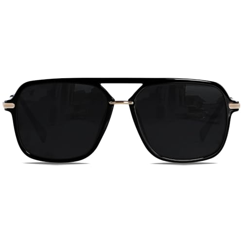 ANDWOOD Retro Square Sunglasses for Women Men Polarized Trendy Aviator 90s Pilot Shades Super Dark Black Lens Sensitive Eyes