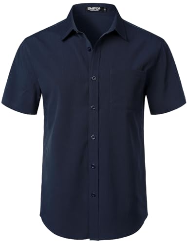 Men's Stretch Wrinkle Free Short Sleeve Texture Shirt Lightweight Summer Button Down Shirts for Beach Vacation