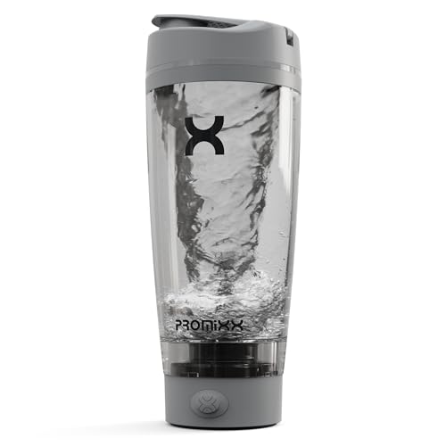 Promixx Pro Electric - Botella mezcladora de proteínas, recargable, automática, con hoja X, batidos suaves en cuestión de segundos, vaso portátil para batido de proteínas, sin BPA, 600 ml (gris frío)