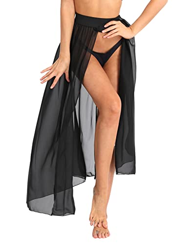 Sywiyi Women's Beach Sarong Pareo Elastic Waistband Sheer Chiffon Split Long Skirt Swimwear Cover Up3