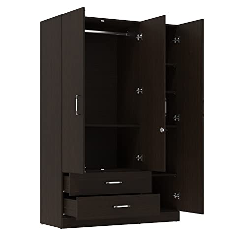 Image of Wakefit Wardrobe | 1 Year Warranty | Engineered Wood Almirah, Cupboard for Clothes Storage | 3 Door, 1 Drawer, 1 Hanging Space | Organza Plus - Wenge