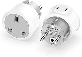 UK to European Plug Adapter 2 Pack, Grounded Travel Adapter UK to Europe, Travel Plugs UK to EU Plug Adapter, US/UK to Euro Plug Adapter for Spain, Turkey, Greece, France, Poland and More (Type E/F)