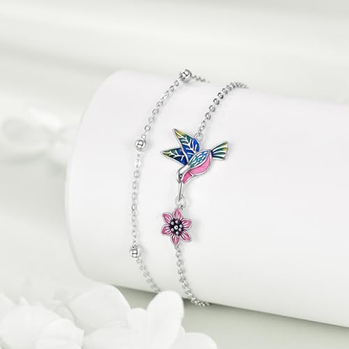 Image of YAFEINI Anklet Bracelets for Women Girls Sterling Silver Hummingbird /Dragonfly /Butterfly Link Chain Anklets Jewelry Gifts