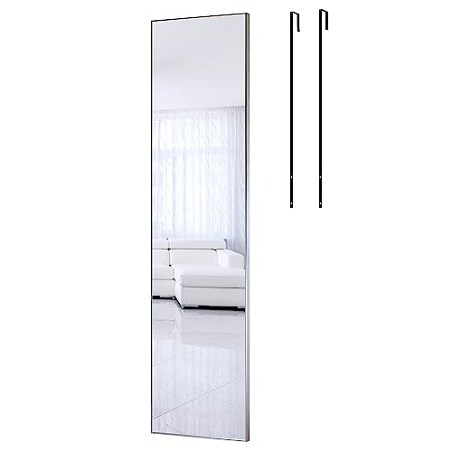 全身鏡 姿見鏡 姿見 ドア掛け 壁掛け鏡 ドア掛け鏡 吊り下げ鏡 調整フック付き 浴室用化粧鏡 簡素で多機能 (120x30.5CM, 銀)