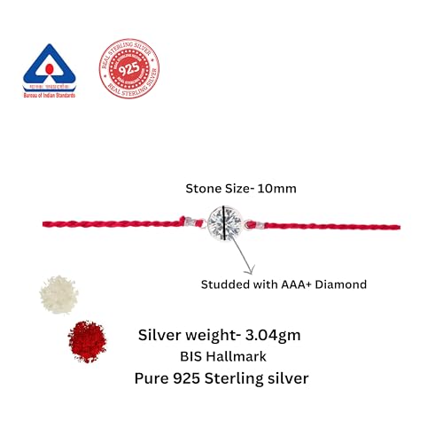 Image of ROOVI Pure 925 Sterling Silver Rakhi for Bhai with Roli Chawal