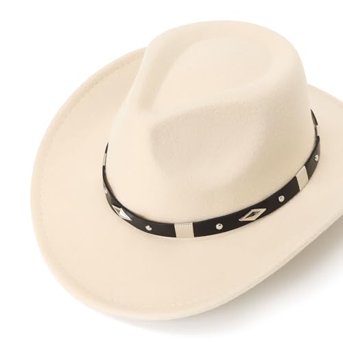 Image of DRESHOW Cowboy Hat for Women and Men Western Felt Cowboy Cowgirl Hat Wide Brim Belt Buckle Retro Fedora Hats Unisex Caps