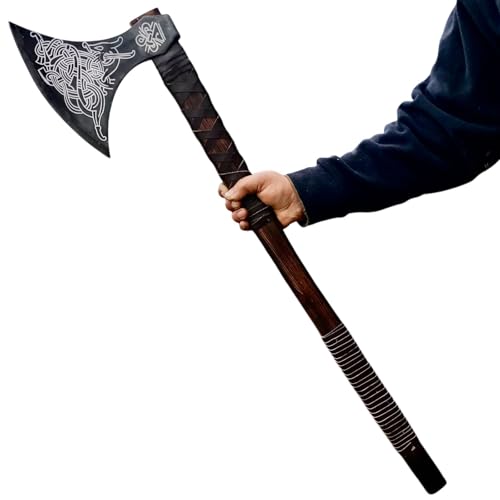 Image of 40 Inch Double-Headed Viking Axe, Real Functional Norse Battle Axe | Large Dane Berserker Axe, Scandinavian Prop Tool & Viking Gift for Him