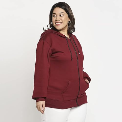 Image of Clotth Theory Women's Cotton Fleece Hooded Neck Sweatshirt | Hoodie Jacket with Kangaroo Pocket