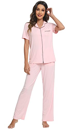 WiWi Bamboo Viscose Pajamas Set for Women Soft Button Down Sleepwear Pj Lightweight Lounge Sets Loungewear S-XXL4