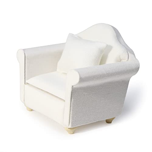Dollhouse Couch with Pillow 1 12 Scale Miniature Sofa Arm Chair Living Room Furniture Wooden Fabric Frame Single Reading Chair Artificial House Room...