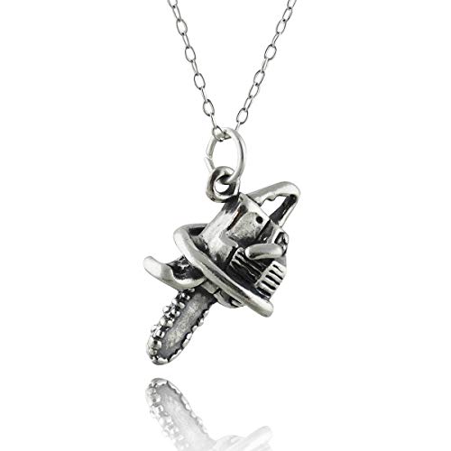 FashionJunkie4Life Sterling Silver 3 Dimensional Chainsaw Charm Necklace, 18