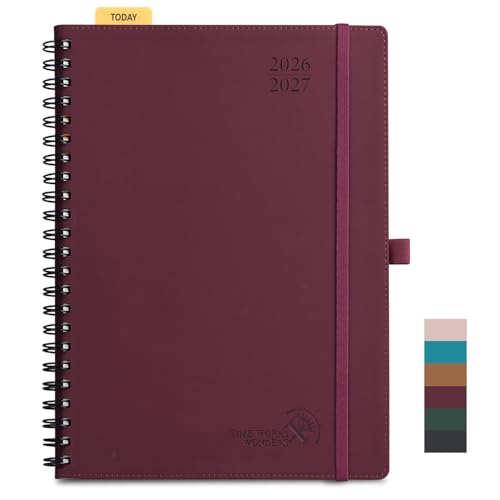 POPRUN Lehrerkalender 2026 2027 Spiralbindung A4 auf Deutsch - Lehrerplaner 26/27 für die Unterricht mit Monatliches Register. Schulplaner mit PU-Leder Softcover für Lehrerinnen und Lehrer (Weinrot)