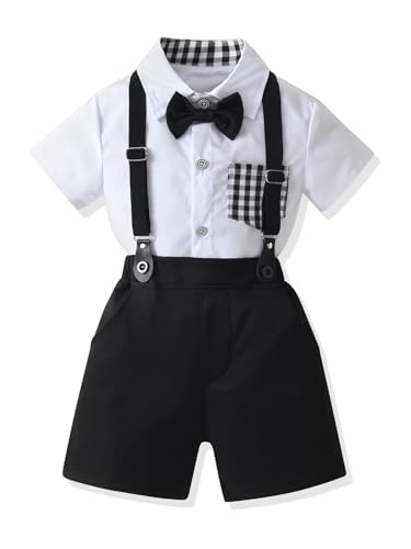 Image of Boys Summer Formal Outfit Set - Gentleman Baby Boy Outfit Toddler Suit Short Sleeve Bow Tie Shirt Pants