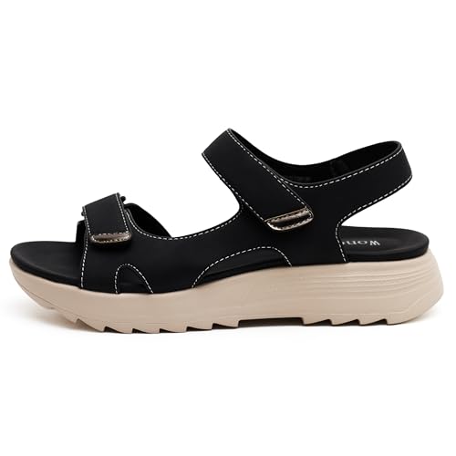 Wondamo Womens Hiking Sandals Comfortable Lightweight Sport Outdoor Sandals with Arch Support Summer Athletic Walking shoes for Beach Sport Vacation,Black,8 US Women2