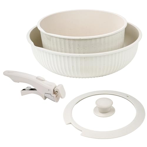 Uadme Set di 3 pentole in pietra medica per uso domestico con rivestimento antiaderente e manico rimovibile