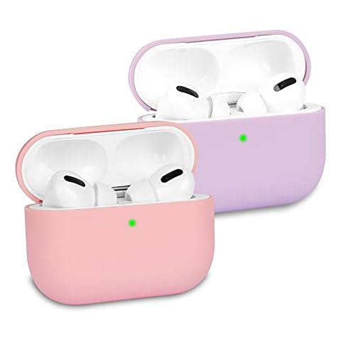 KOKOKA Case Cover Compatible with Airpods Pro, Soft Silicone Skin Case Cover Shock-Absorbing Protective Case for Airpods Pro, Front LED Visible, 2 Pack Pink/Lavender Cover