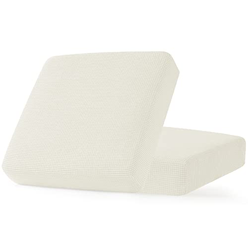 Image of CHUN YI Stretch Couch Cushion Cover Replacement, Fitted Loveseat Sofa Chair Seat Slipcover Furniture Protector, Checks Spandex Jacquard Fabric(2,Ivory White), 2