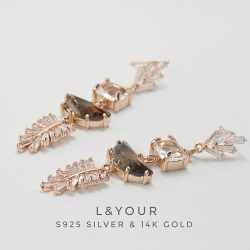 14K Gold Art Deco 1920s Crystal Sparkling Rhinestone Cubic Zirconia Chandelier Statement Vintage Dangle Drop Bridal Earrings for Weddings, Bridesmaids, and Prom Jewelry Gifts3