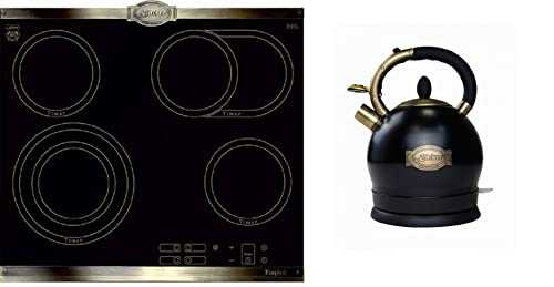 Kaiser Küchengeräte Elektro-Kochfeld, Exklusives Autarkers High Light Glaskeramik Kochfeld 60cm,Herd Einbau+ WK 2000 Em Exklusiver Retro Wasserkocher Kontroll LED 2 L 1800W