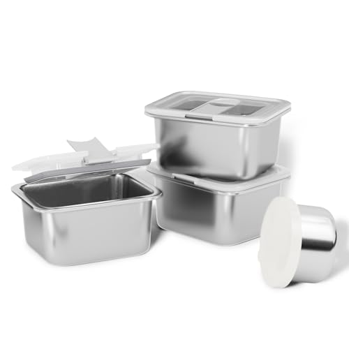 Image of Bakpoco Stainless Steel Snack Lunch Containers for Kids, 3 Packs 12 oz Leak-Proof Lunch Box Containers, Microwave-Safe, Convenient Metal Small Food Storage Container with Lid for School, Work