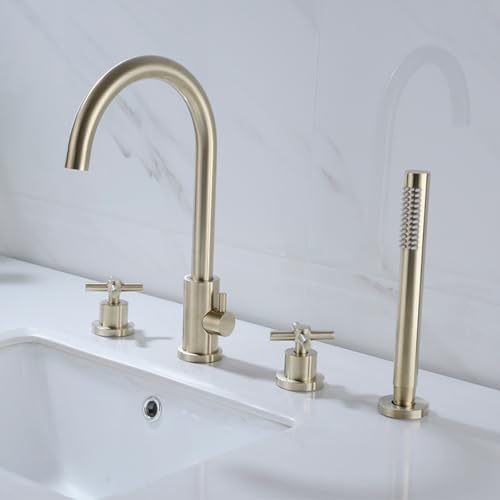 Mitigeur bain-douche or brossé haut de gamme à poignée croisée et bec rotatif