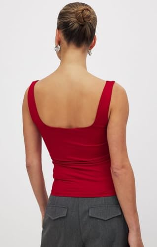Image of SIGHTBOMB SKIMS Microfiber Ultra Soft Feather Touch Seamless Front SOFTLINE Square Neck Double Layered Support Spaghetti Tank TOP for Women