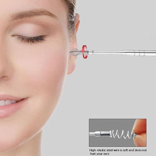 Image of 6 in 1 Ear Wax Cleaner Kedar's Resuable Ear Wax Cleaner Reusable Removal Kit Steel Ear Cleansing Tool Set Spiral Ear Curette Tool with Cleaning Brush For Kids Man & Woman (STEEL) (SILVER)