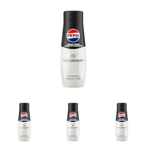 SodaStream - Concentrado de Refresco Sabor Pepsi Zero, Sin Azúcar, Prepara hasta 9L de Bebida, Apto para Todas las Máquinas Gasificadoras de Agua SodaStream - 440 ml (Paquete de 4)
