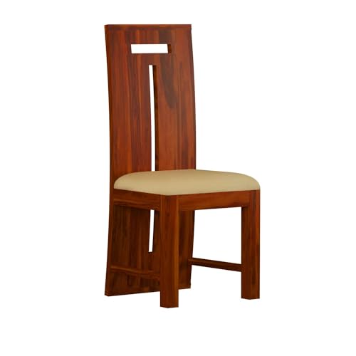 Image of T-Poster Wooden Dining Chairs Set of 2 for Kitchen & Dining Room, Chairs with Cushion, Two Seats, Solid Sheesham Wood, Honey Finish