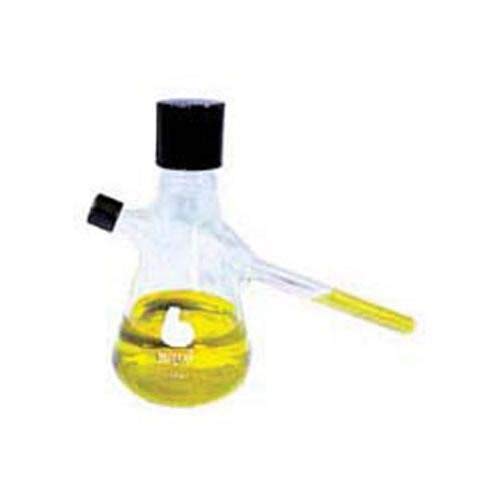 2574-12131 Borosilicate Glass Nephelo Culture Flask with Threaded Sidearm and Cleanout Port, 1000ml Capacity, 12mm Sidearm Diameter (Case of 4)