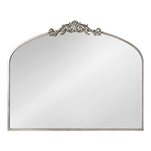 Image of Kate and Laurel Arendahl Ornate Traditional Arched Mirror; 36 x 29; Silver; Decorative Baroque Style Arched Wall Mirror with Wide Frame and Ornamental Crown