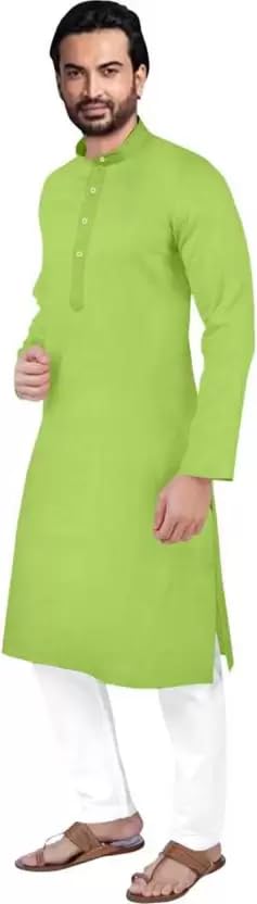 Image of weltpocket Men's Cotton Blend Solid Straight Kurta Pyjama