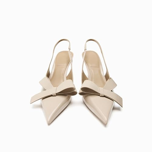 keleimusi Womens Bow Knot Slingback Heels Pointed Toe Kitten Heel Pumps Shoes with Elastic Strap Backless Slip-on Heeled Sandals Dressy Fashion Casual Shoes3