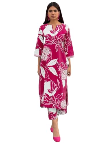 Image of GoSriKi Women's Cotton Blend Straight Printed Kurta with Pant